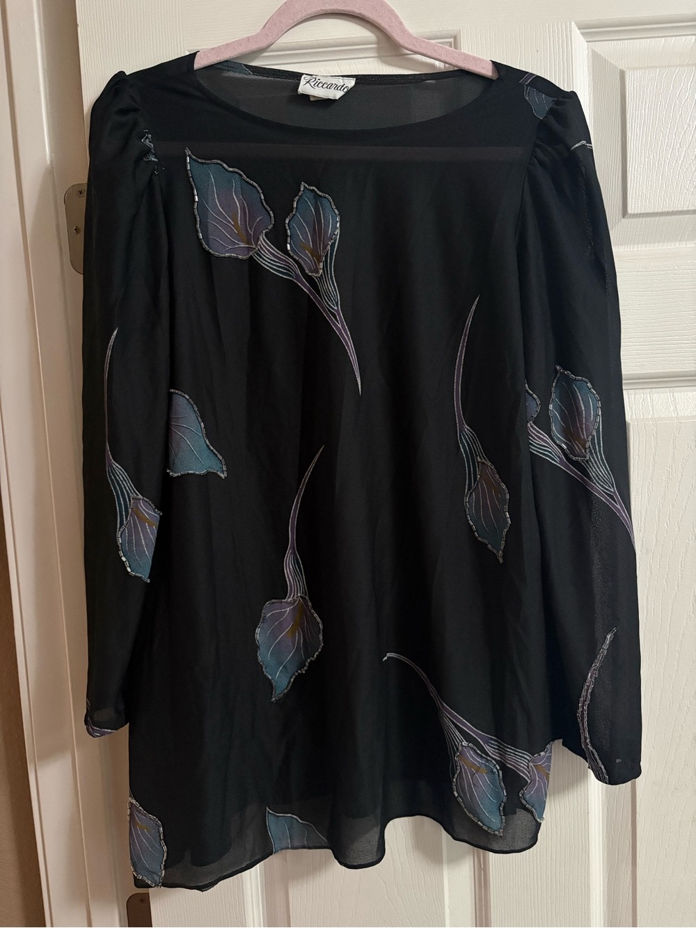 Riccardo vintage VTG sheer lightweight beaded blouse top long sleeve 14